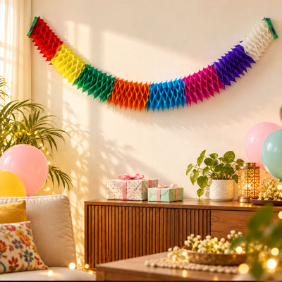 Multicolour Honeycomb Paper Garland for Party Decor (Approx. 2.5 m, 1 Pc)