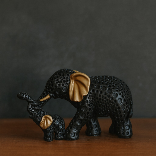 Black Elephant Mother & Baby Showpiece for Home Decor & Gifting