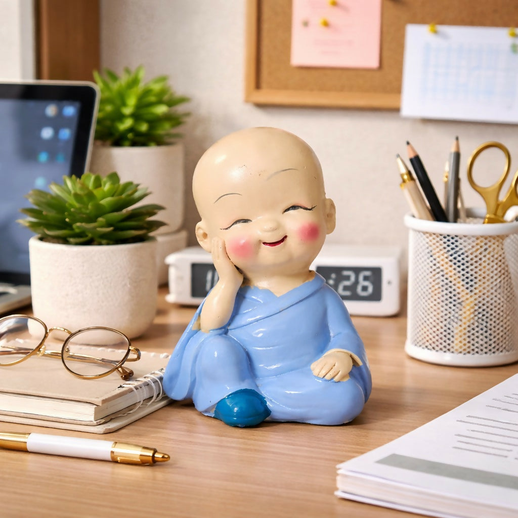 Side view of Smiling Monk Baby Buddha figurine