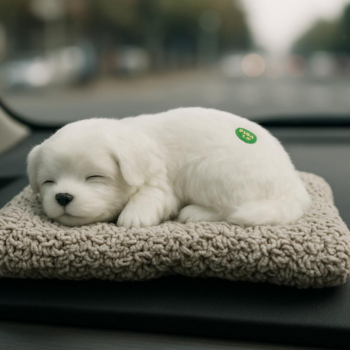 Premium White Sleeping Puppy Dashboard Toy
