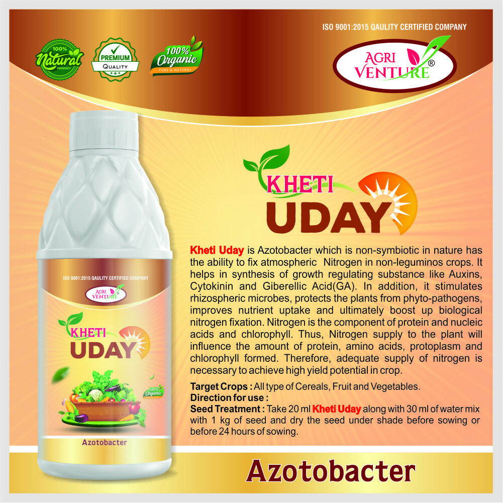 AgriVenture KHETI UDAY ( Azotobacter ) Ulmately Boost Up Biological Nitrogen Fixaon Bactericide Organic Product BIO FIRTILIZERS (1Ltr)