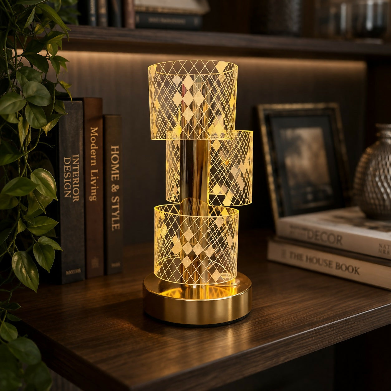 Modern Crystal Glow Table Lamp with Gold Base Decorative Light (Pattern may vary)