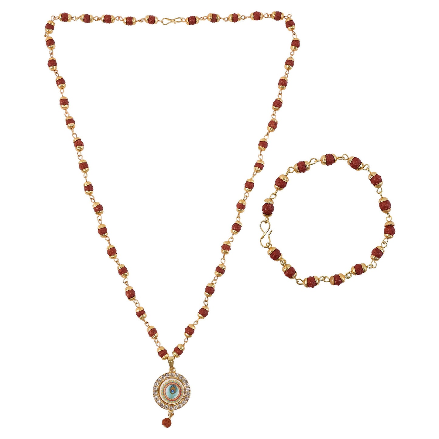 Jewellery set with Rudraksha beads and protective evil eye pendant