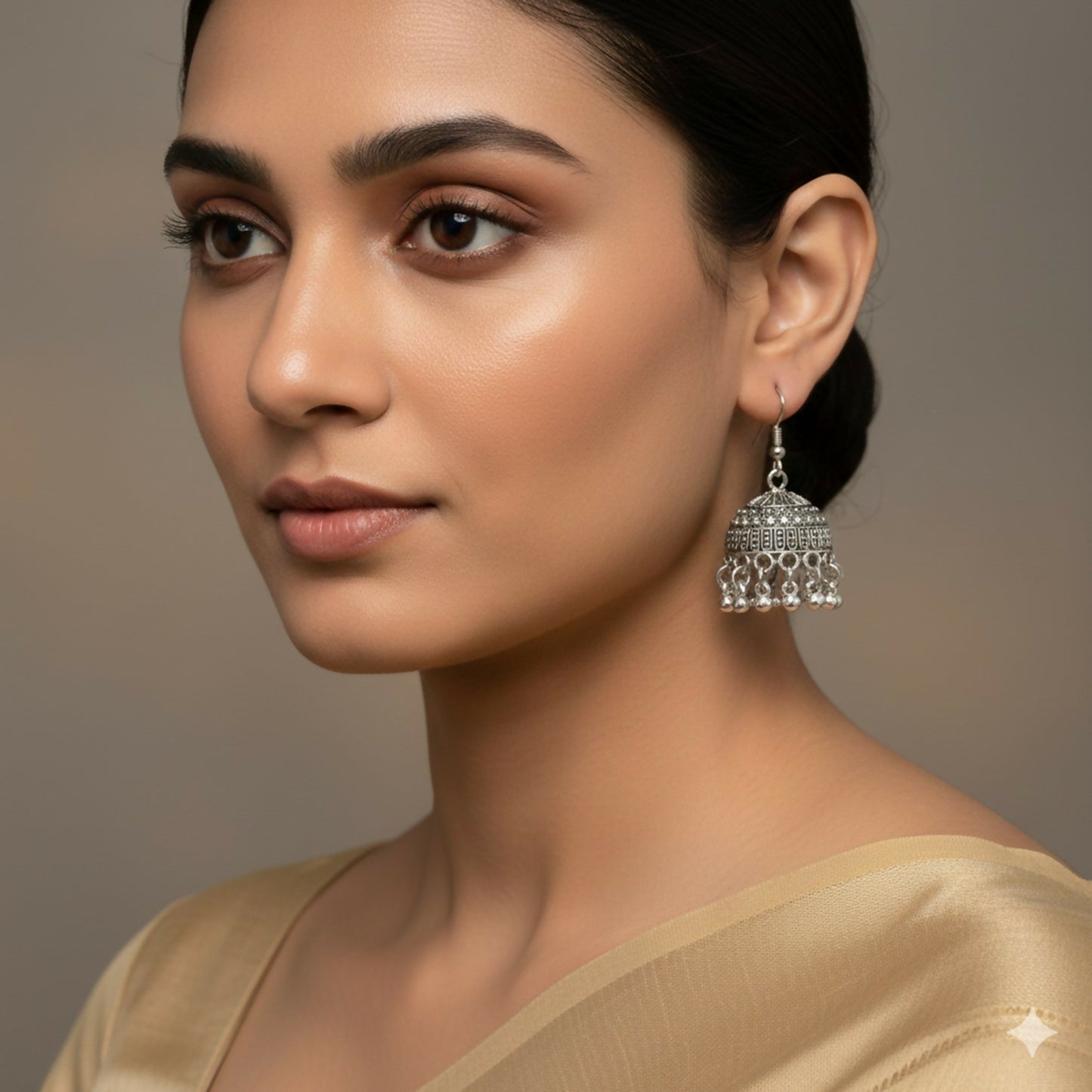 Traditional Oxidized Silver Hook jhumka Earrings