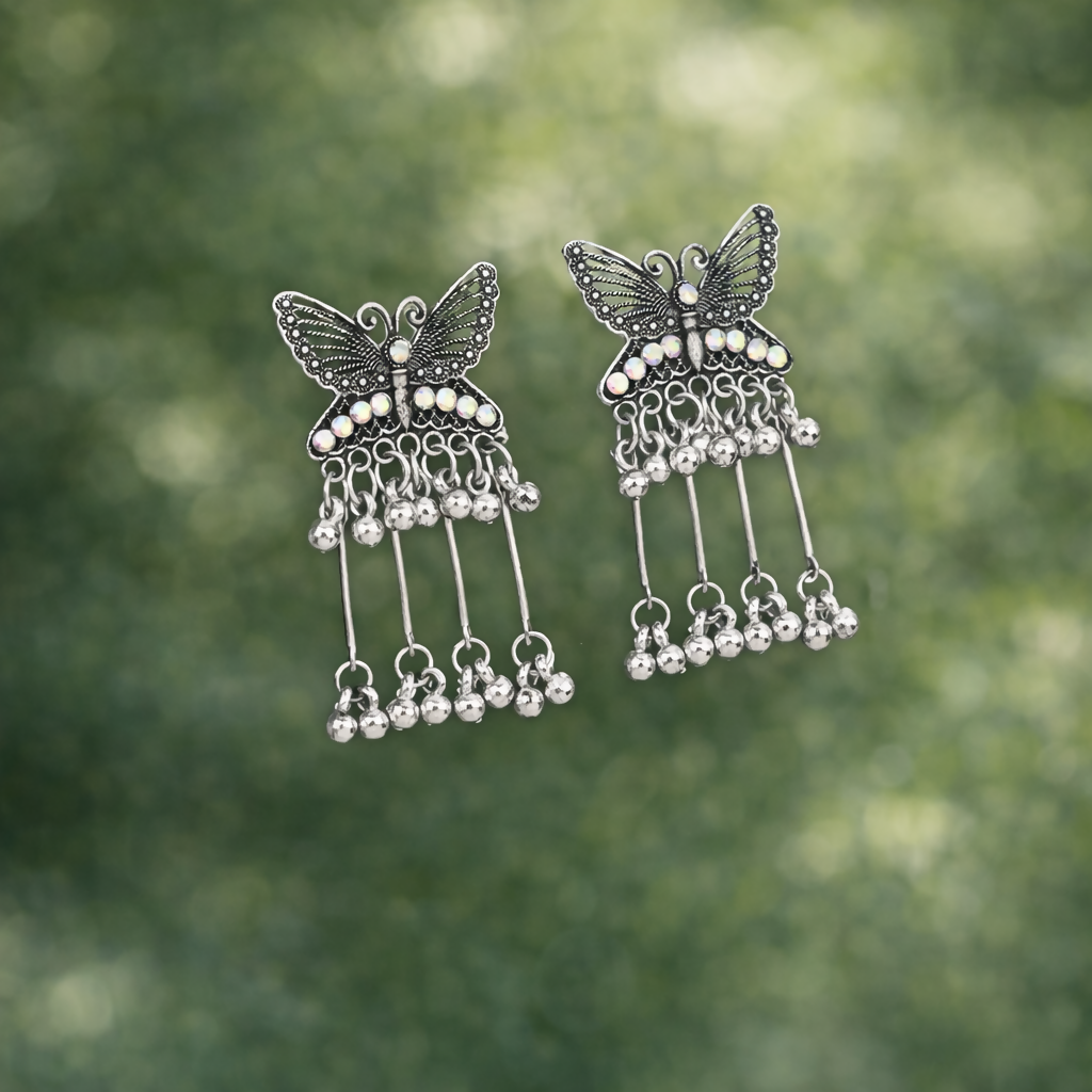 Oxidised Butterfly Drop Jhumka Earings