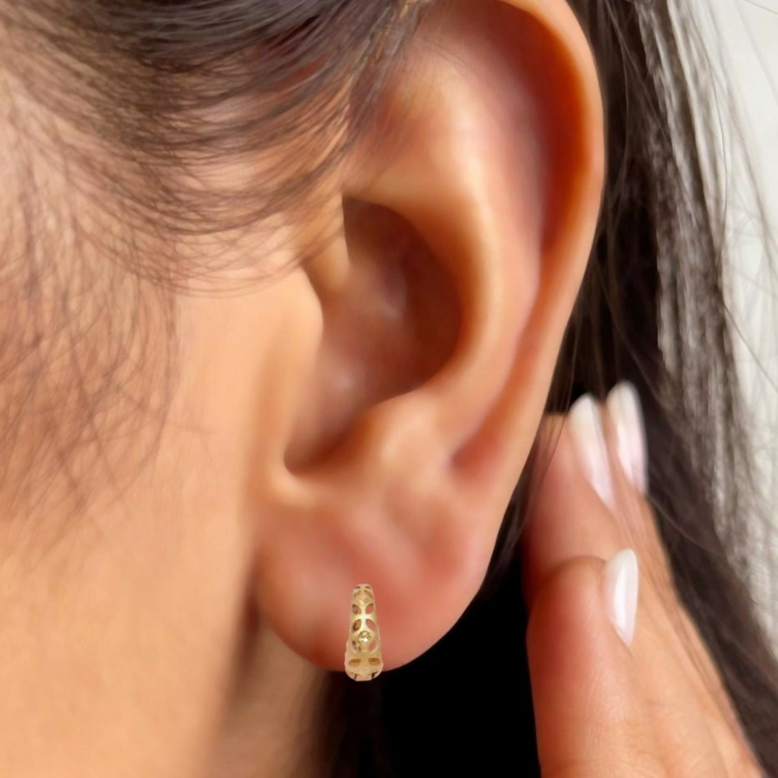 Gold Filigree Huggie Hoop Earrings with AD kan ki bali