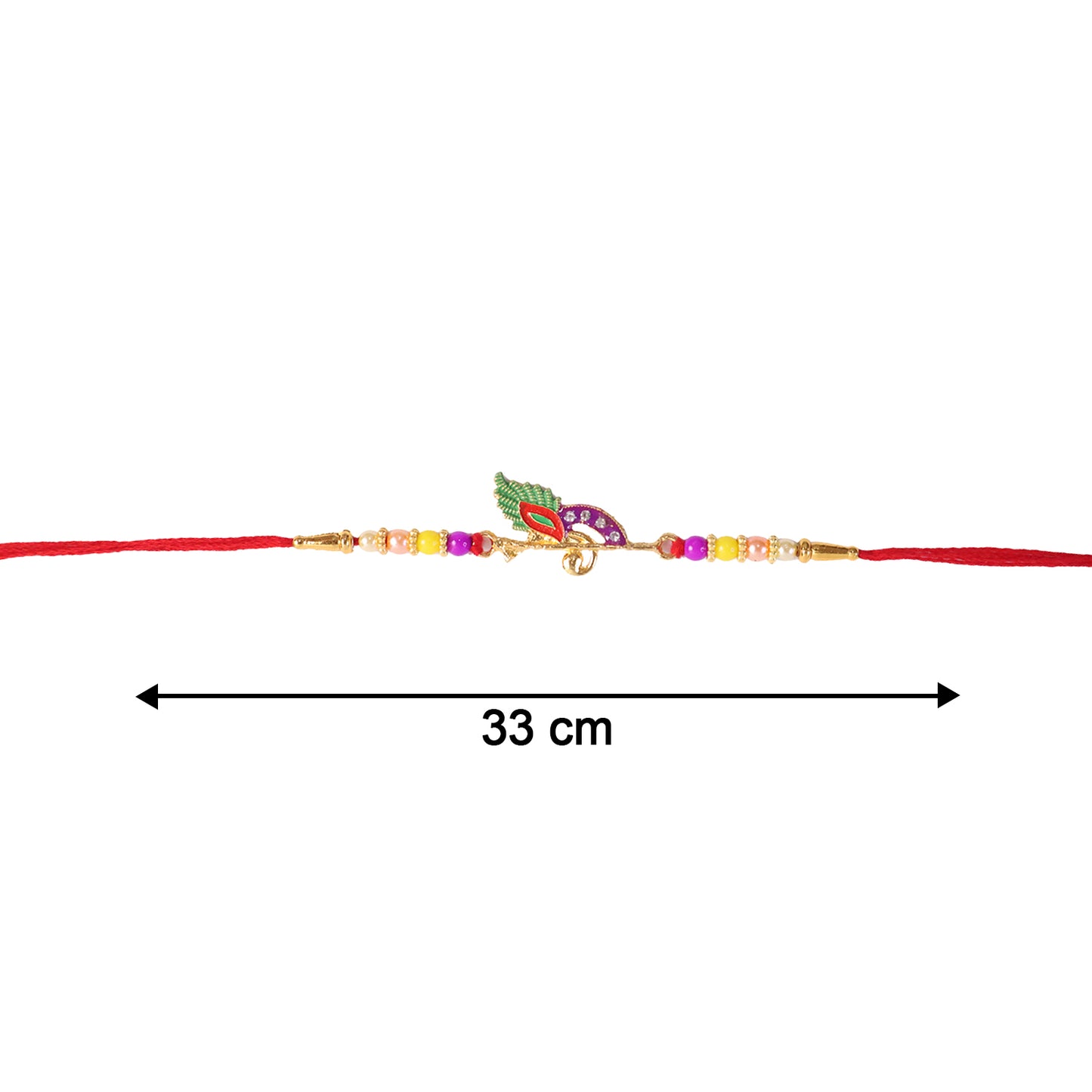 Festive rakhi featuring bird-inspired centerpiece and thread