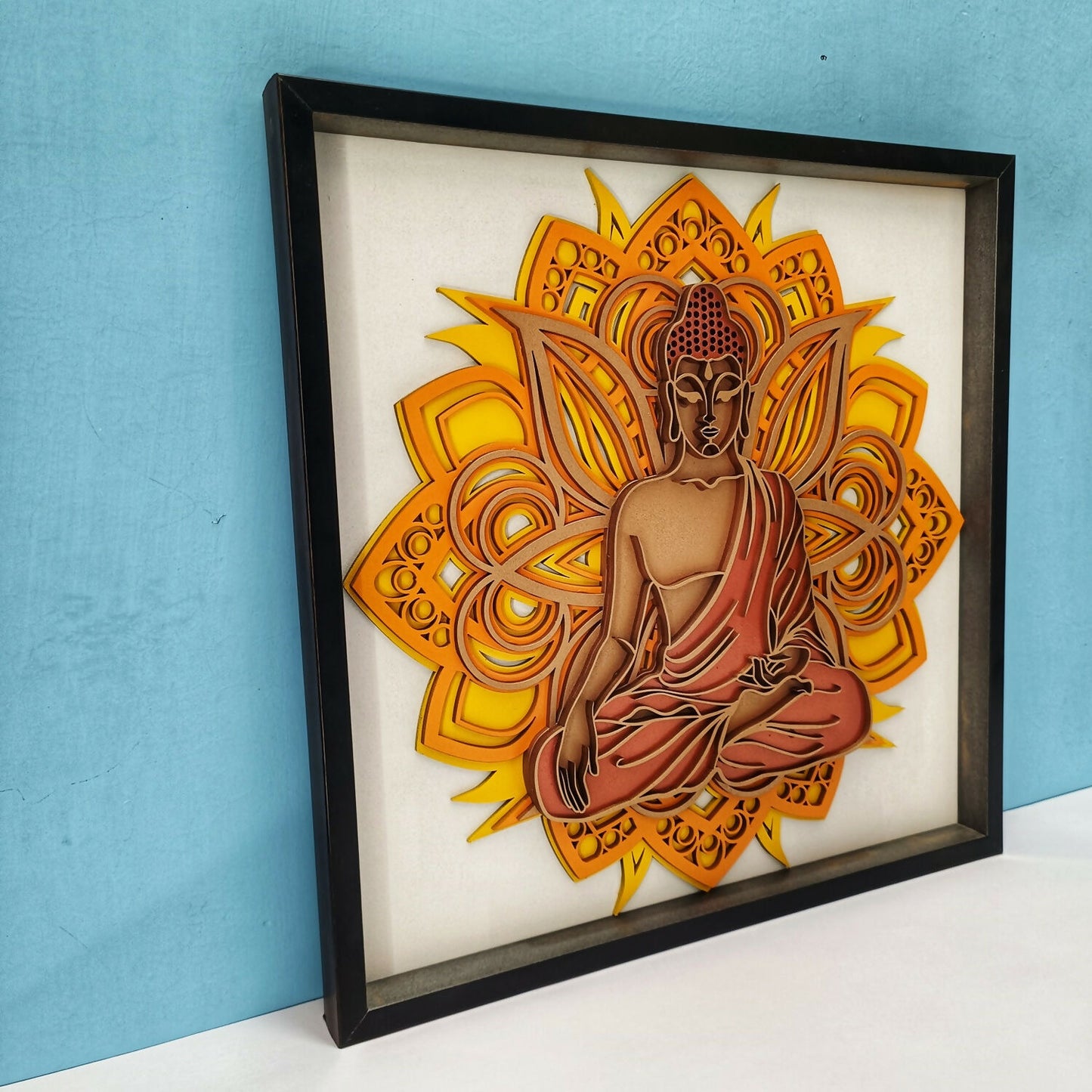 Handcrafted Wooden Buddha Wall Art – Multi-Layer 3D Wall Frame | Peaceful Mandala Design | Spiritual Home Decor Gift | Handmade Indian Artwork