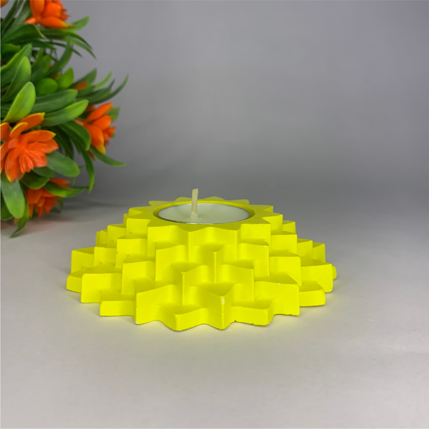 Flower 5-Layer Diya yellow tealight candle Elegant Home Decor Handmade.