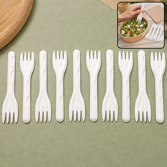 Compostable Bagasse Forks – Strong Eco-Friendly Disposable Cutlery 10-Pack