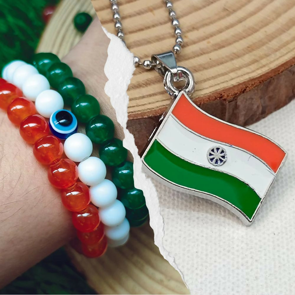 Flag Pendant with Tricolor Bracelet Combo