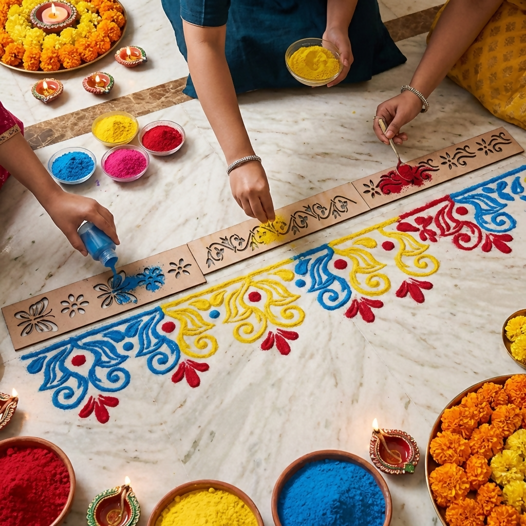 Wooden Rangoli Border Stencils - Set of 3 Reusable Umbra Patti