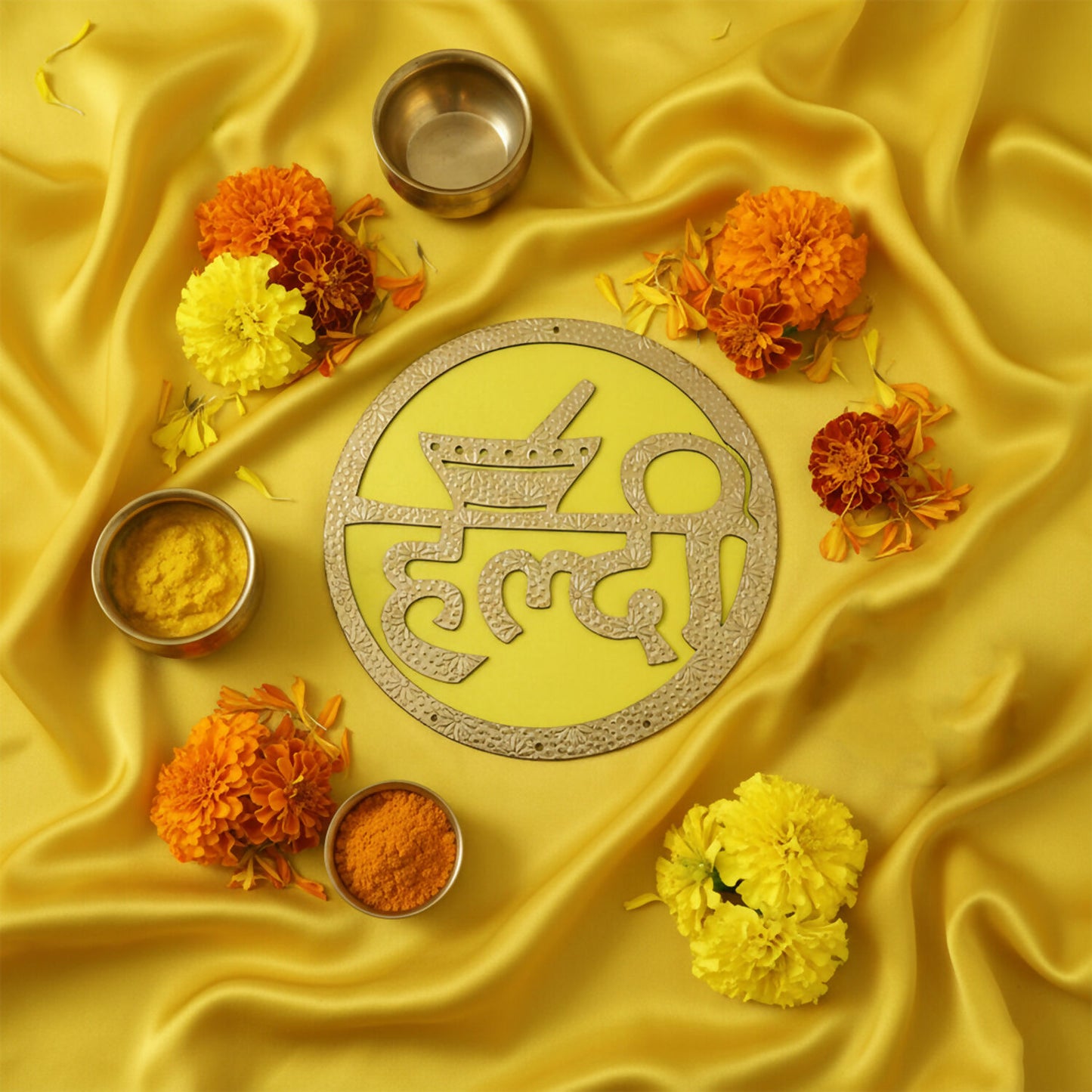 Haldi Ceremony Wall Hanging | Bright Yellow & Red Traditional Wedding Decor