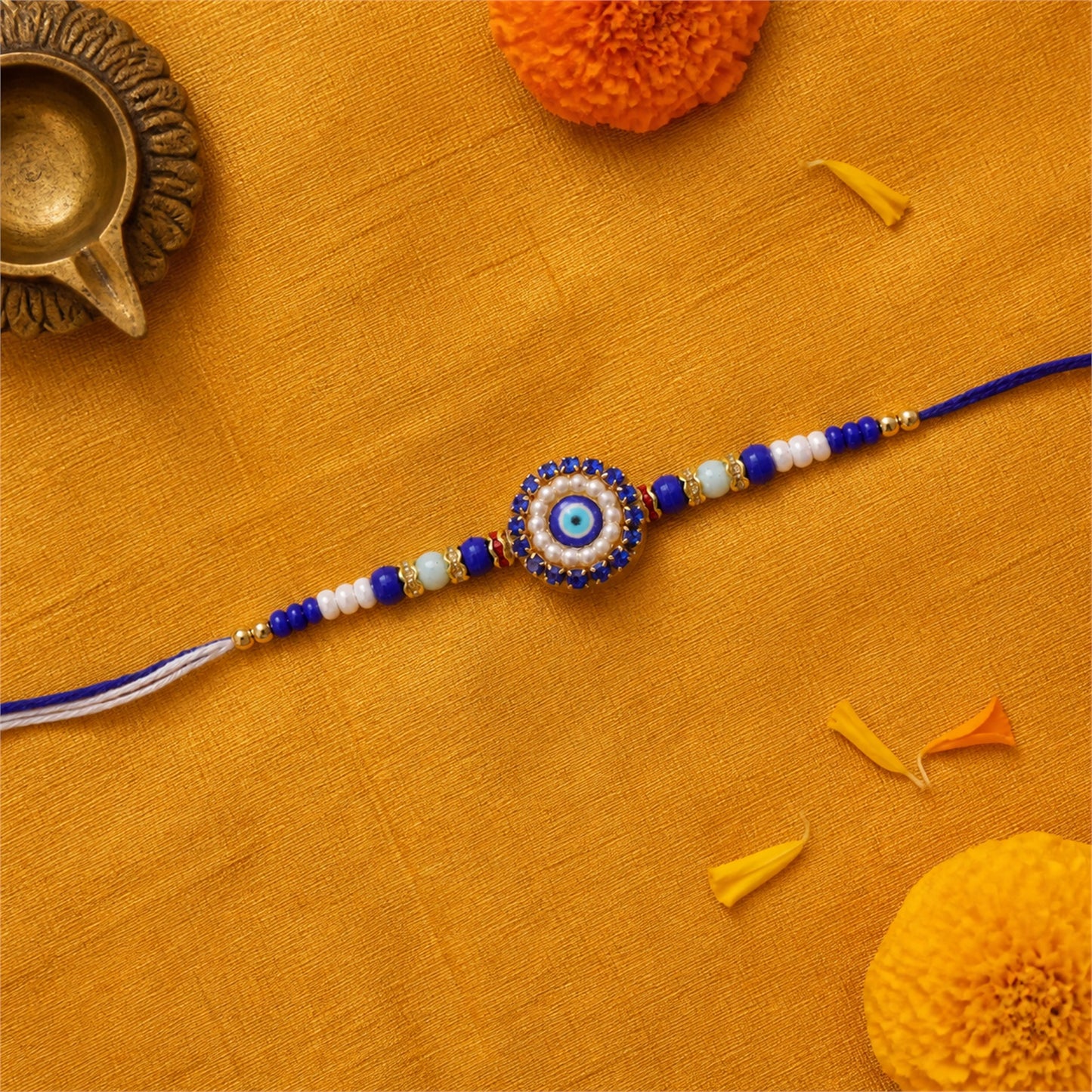 Premium Round Nazar Evil Eye Studded Multicolor Bead Rakhi