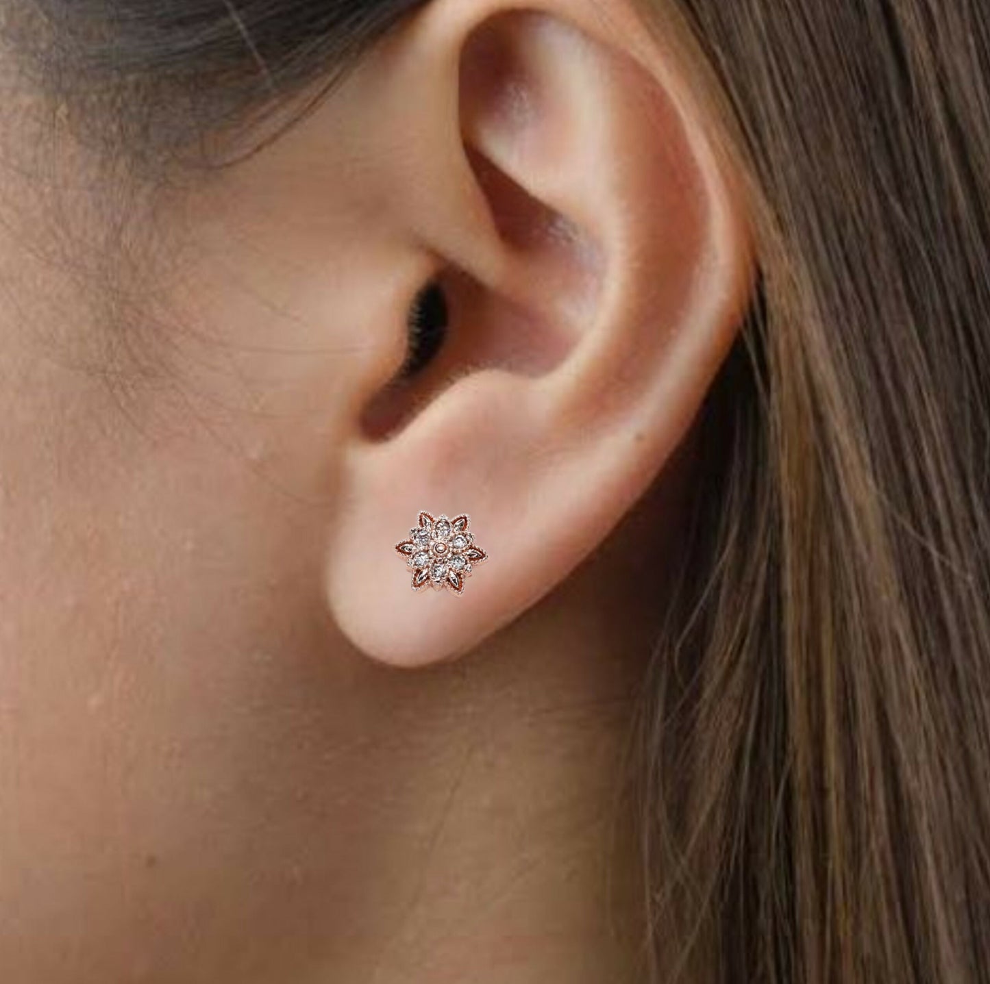 Rose Gold AD Stud Earrings for Women and girls | Floral Cluster Design