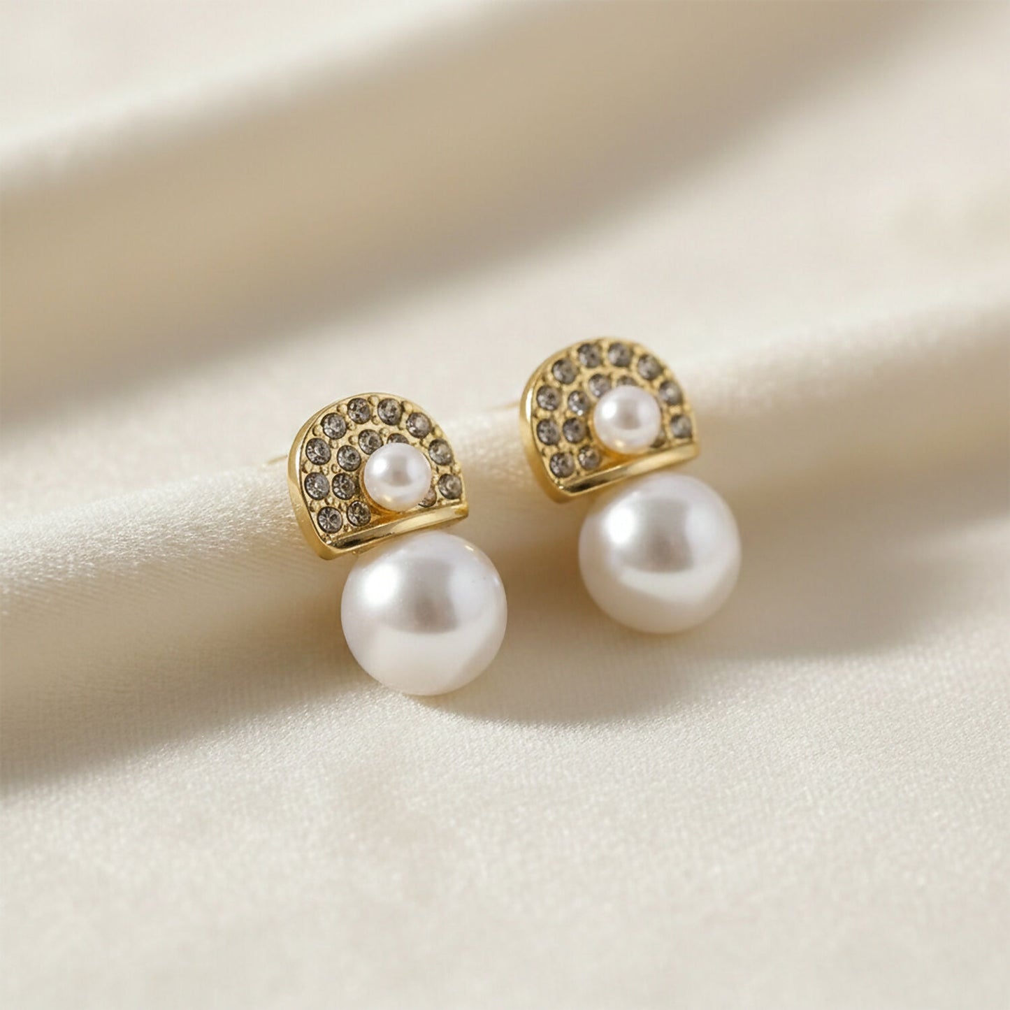 Luxury Crystal & Pearl Drop Earrings for Women & Girls – Gold Plated Designer Statement Earrings