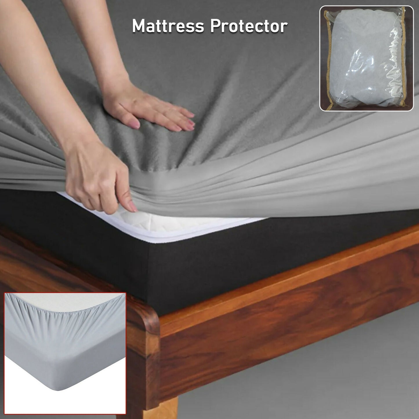 Waterproof mattress protector with elastic fit on bed with soft cotton surface