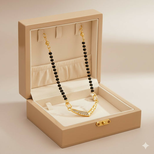 Gold Plated V-Shape Mangalsutra with Black Beads