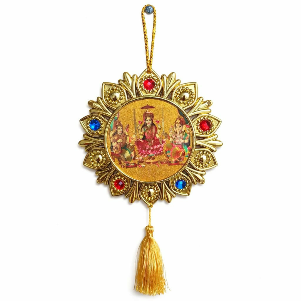 Golden Hindu God Wall Hanging Decor Laxmi Ganesh Saraswati Tassel Ornament for Home Door