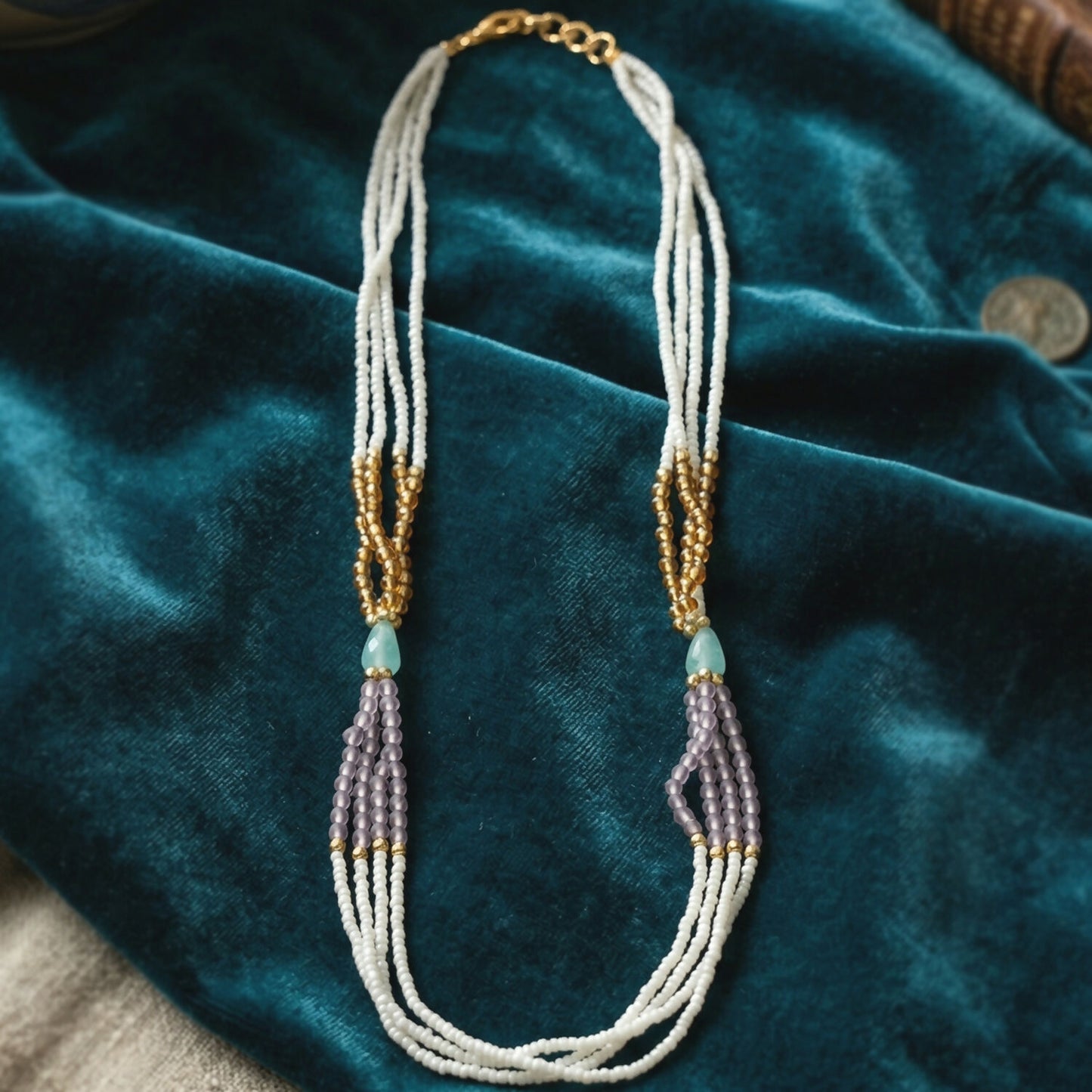 Gold detailing on multi-layer pearl necklace