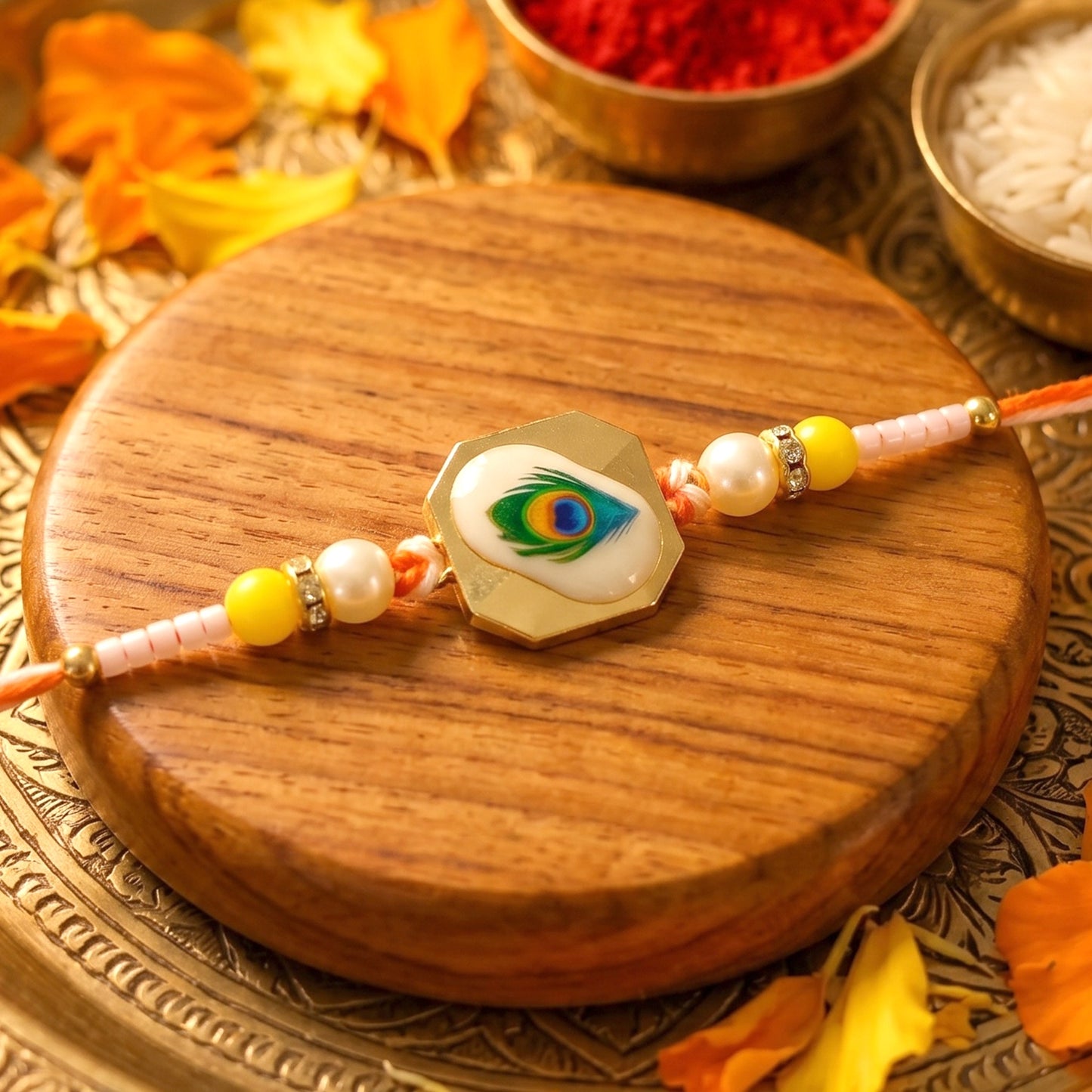 Decorative beads on designer Rakhi for Raksha Bandhan