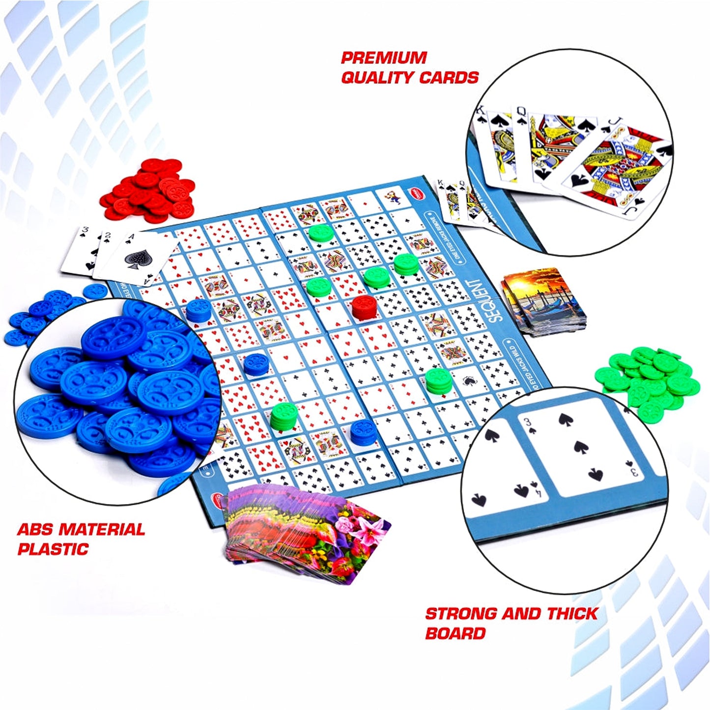 Sequent Strategy Board Game - Playing Cards & Colour Coins for Family