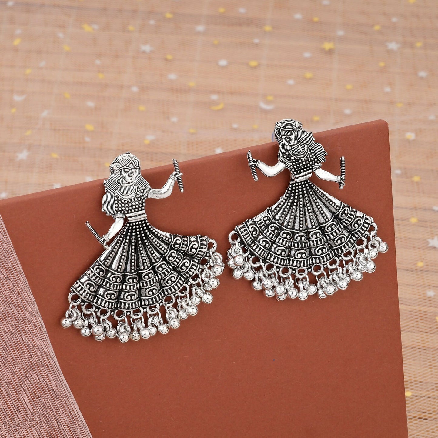 Oxidised Silver Dancing Doll Jhumka Earings