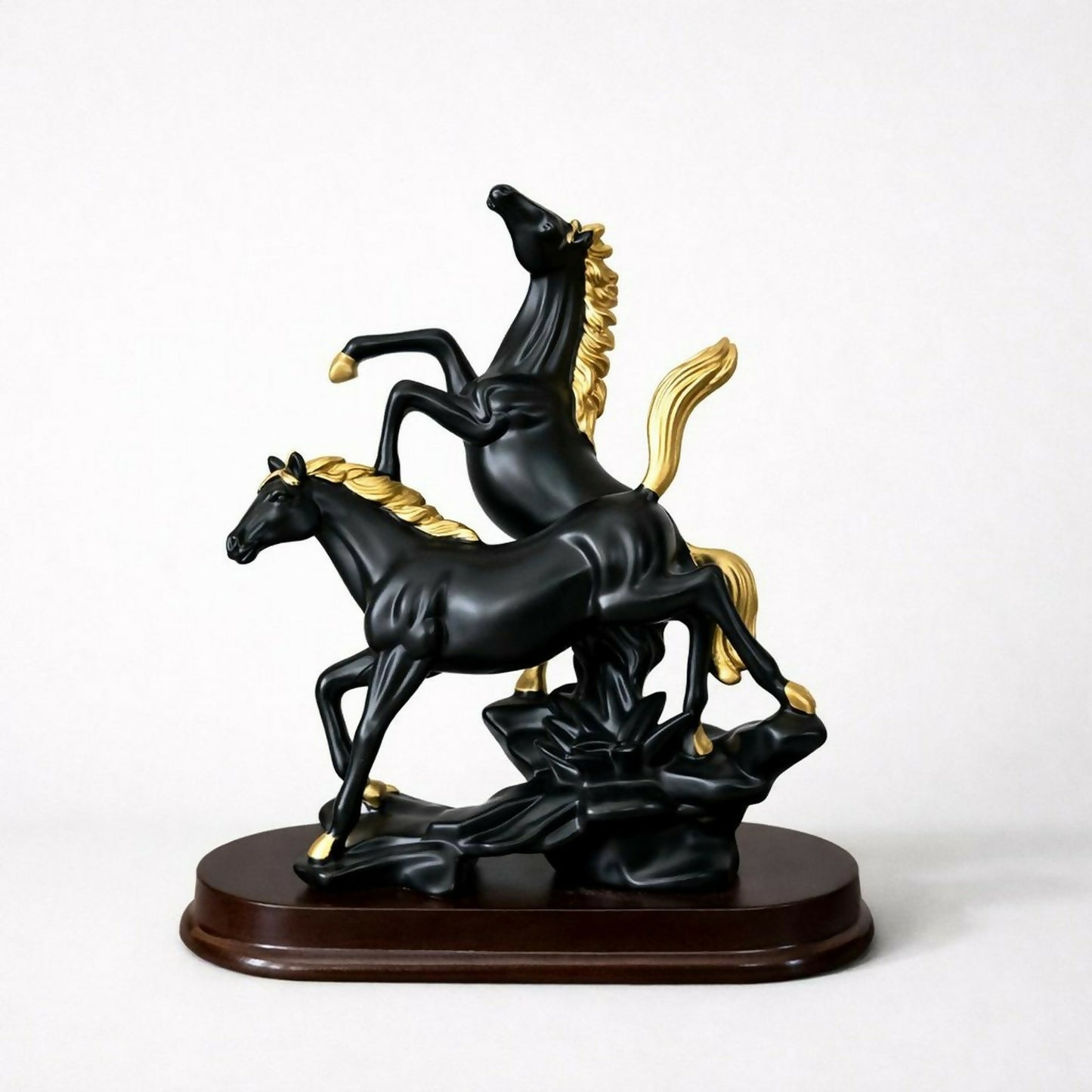 Black Elegant Double Horse Showpiece Decorative Statue for Home & Office Desk