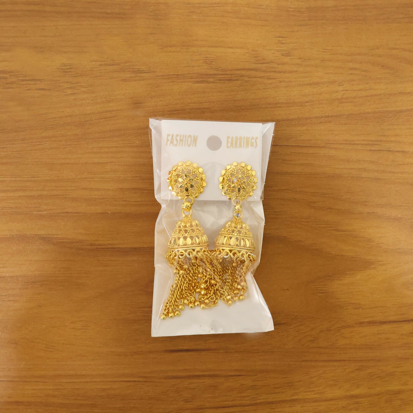 Traditional Gold Tone Long Tassel Jhumka Earrings Floral Stud Dome Drop Ethnic Earrings for Women