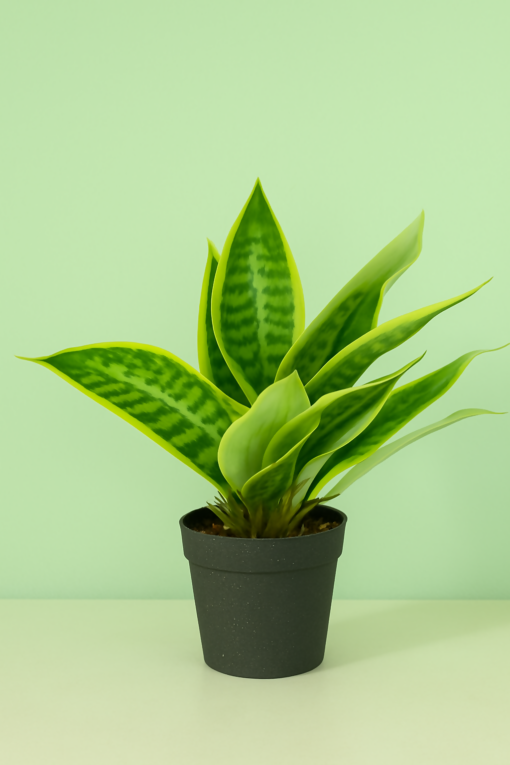 Artificial Snake Plant in Black Pot – Realistic Sansevieria Mother-in-Law’s Tongue Faux Plant – Tabletop Indoor Home Décor for Living Room, Office, Bedroom, and Balcony Decoration