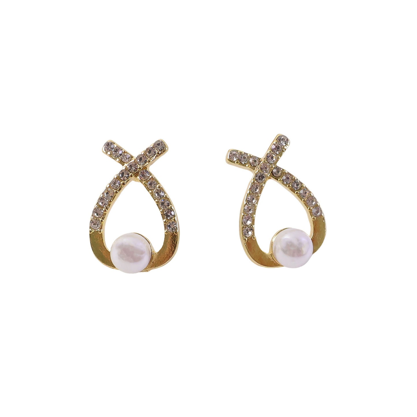 Korean Style Crystal Pearl Drop Stud Earrings for Women & Girls