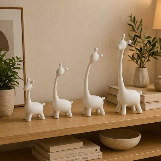 Modern resin giraffe family showpiece set of 4 in contemporary decor style