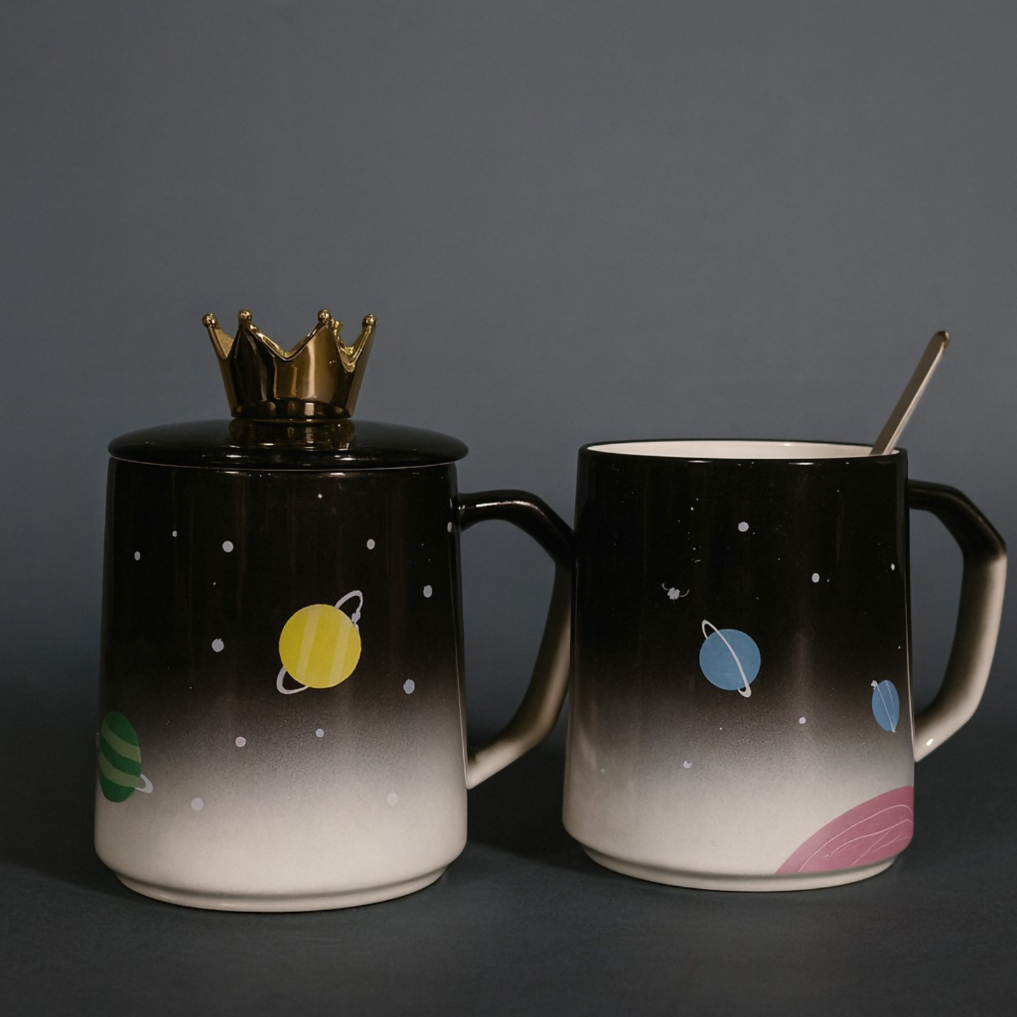 Premium Ceramic Dream Mug with Golden Crown Lid & Spoon | Luxury Galaxy Theme Coffee & Tea Cup for Home, Office & Gifting | Cute Designer Mug with Lid for Hot Beverages | Ideal Birthday, Anniversary & Festive Gift