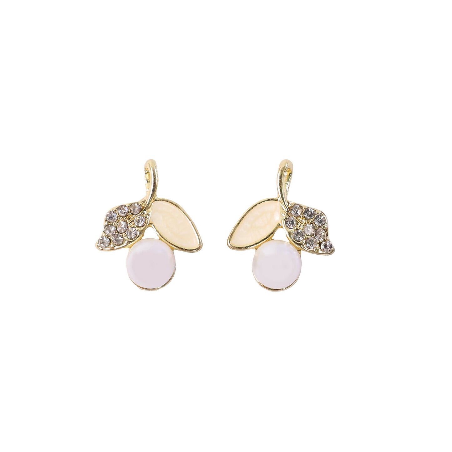 Elegant Korean Style Pearl & Crystal Leaf Stud Earrings for Women