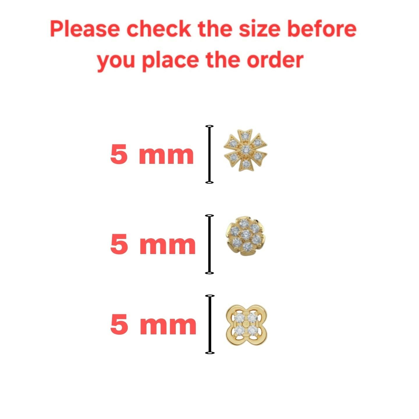 Combo pack of three floral flat back stud earrings in gold, rose gold and silver