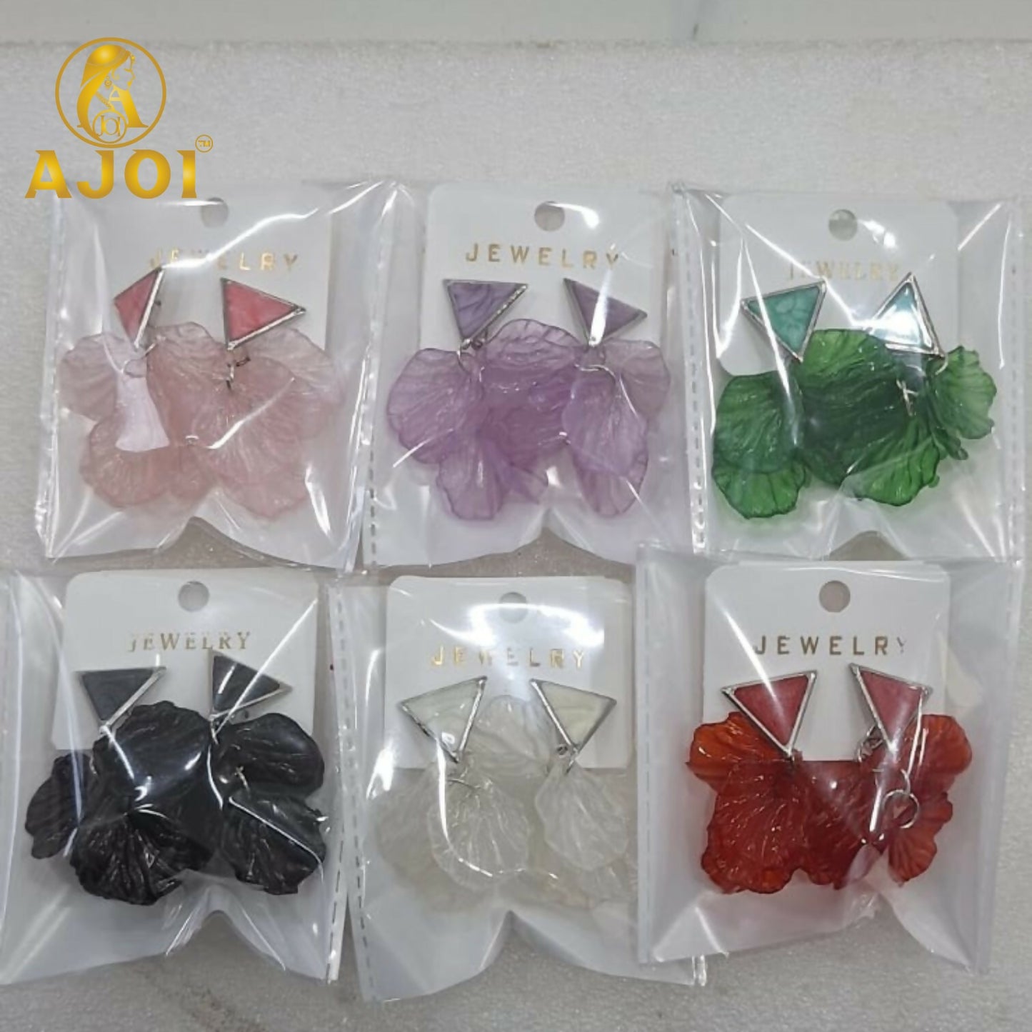 Set of six colorful floral gemstone drop earrings