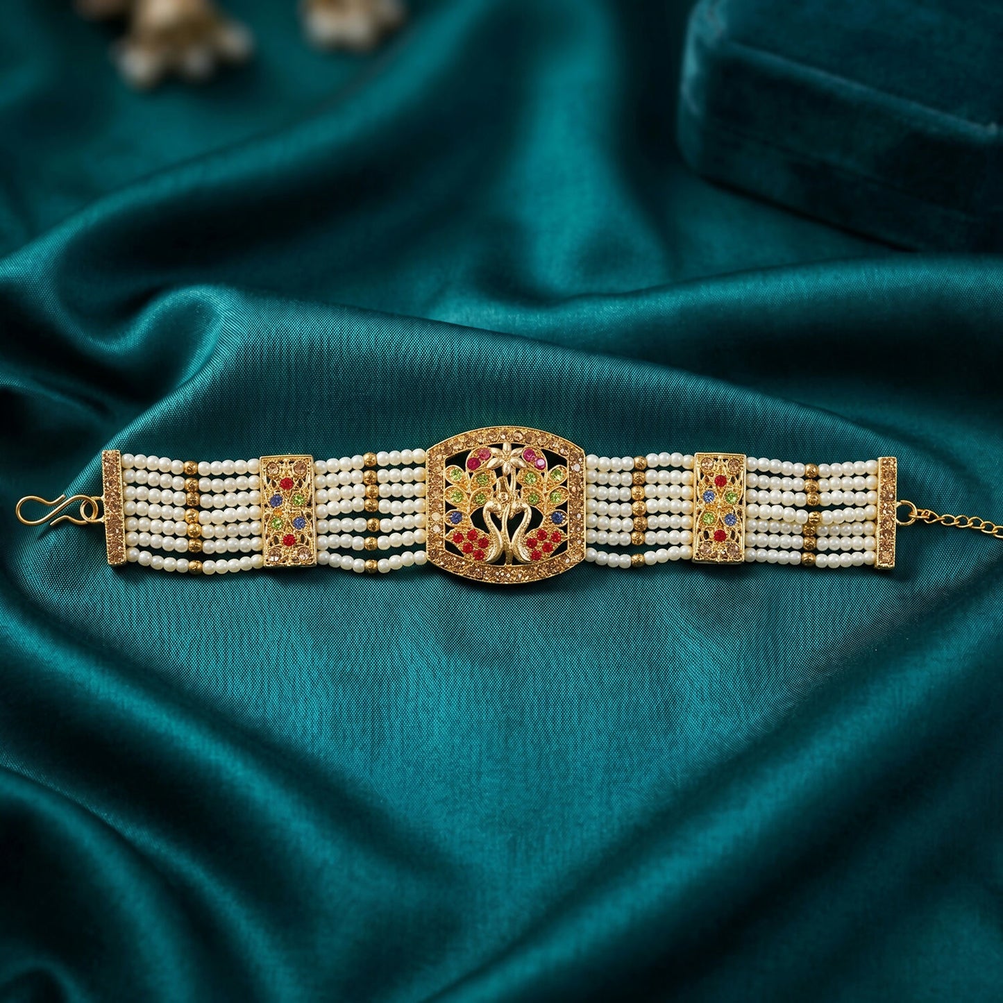 Floral design on pearl and stone bridal bracelet