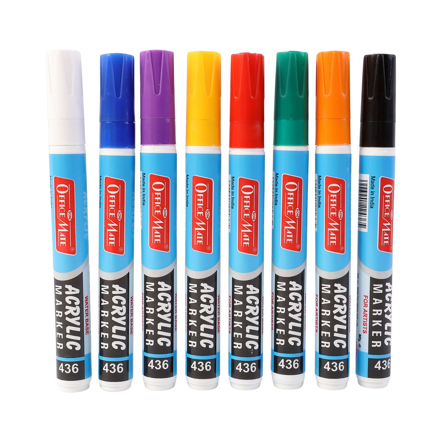 Officemate Acrylic Marker Pen Set – 8 Vibrant Colors, Quick Dry, Multi-Surface, Water-Based & Non-Toxic