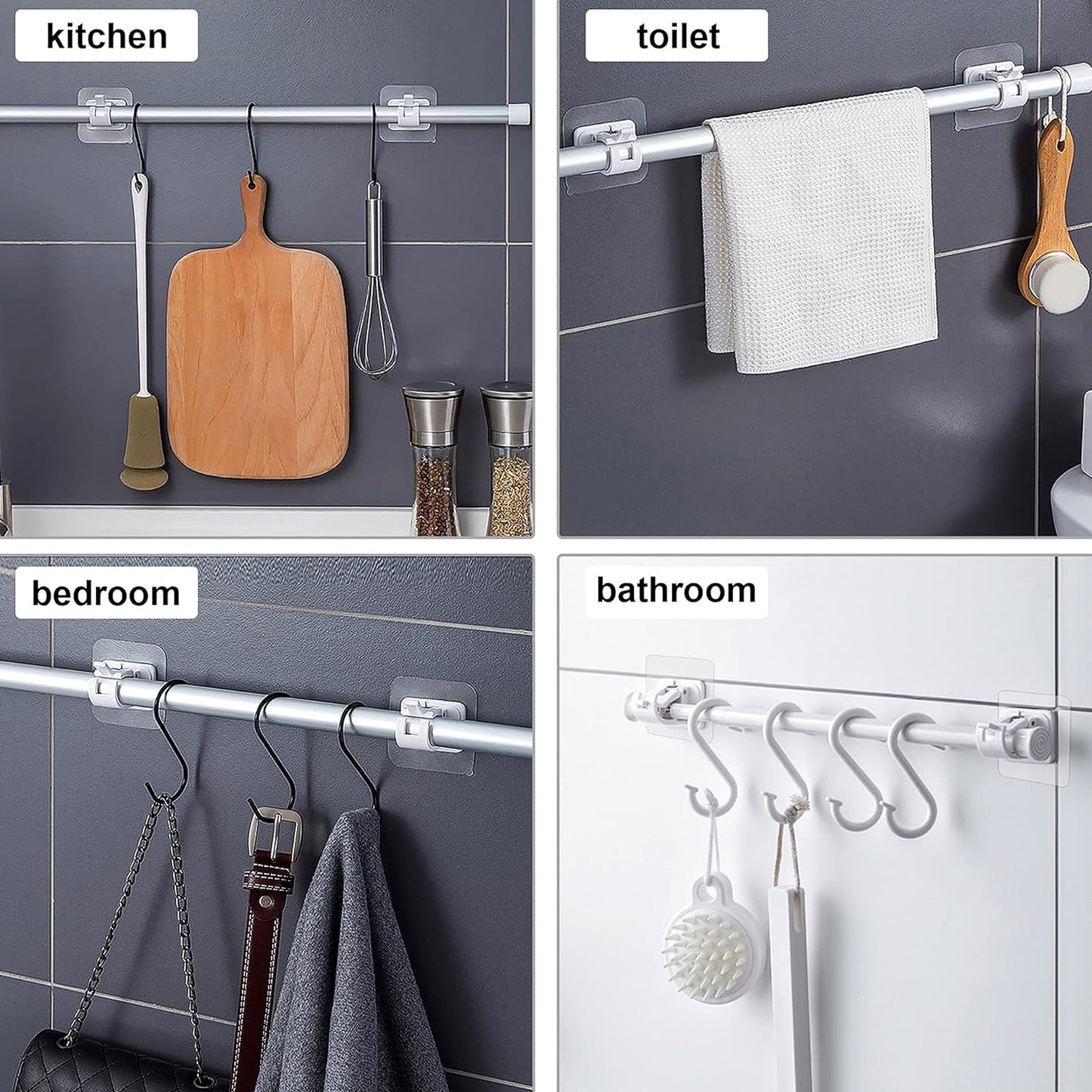 Multipurpose No-Drill Wall Mounted Adhesive Towel Rod Holder (1 Pc)