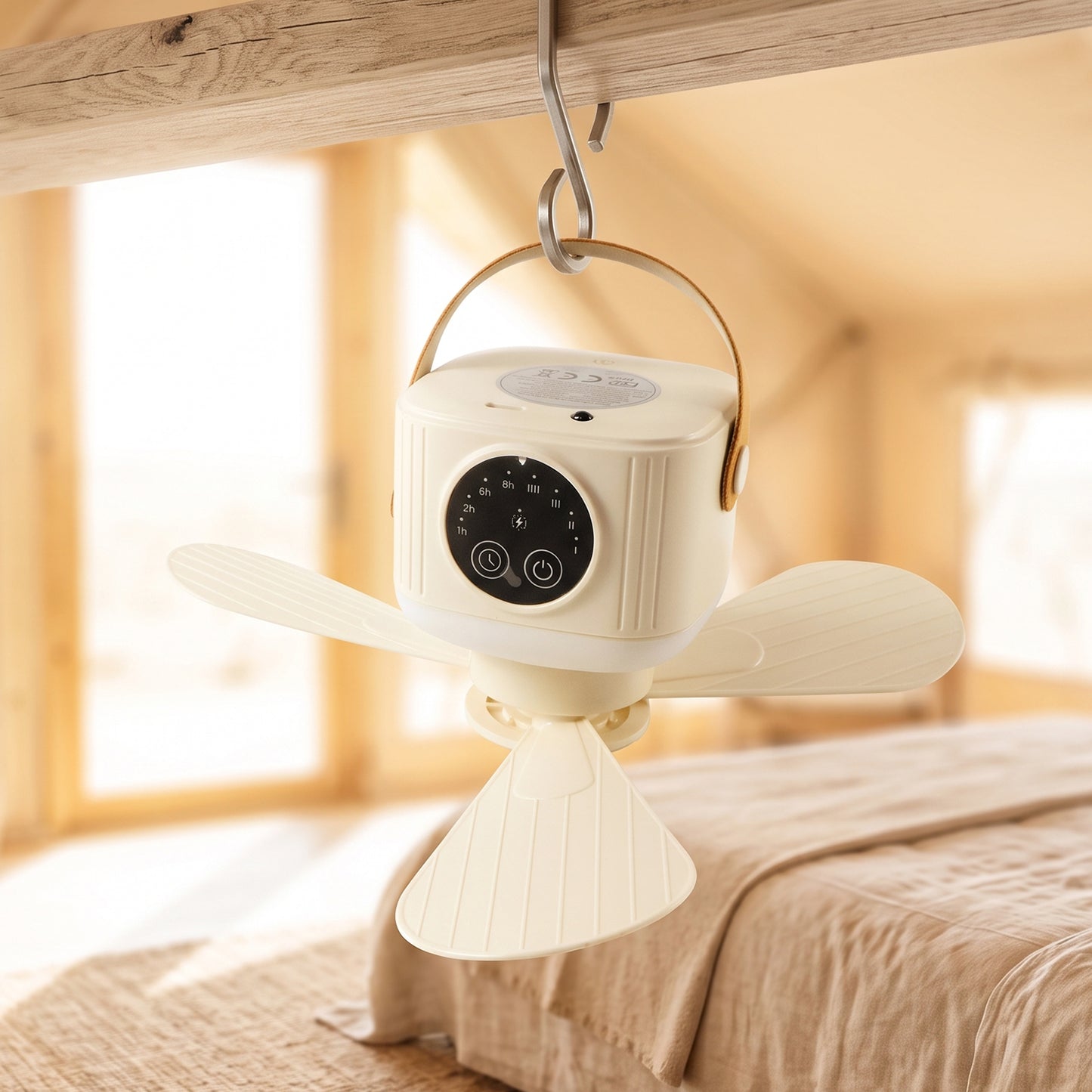 3 in 1 Rechargeable Camping Fan with LED Light Timer and Hanging Hook (1 Pc)