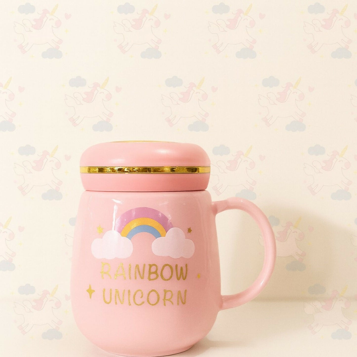 Unicorn Ceramic Mug with Pink Heart Lid | Cute Milk Coffee Mug for Girls (Design and colour may vary)