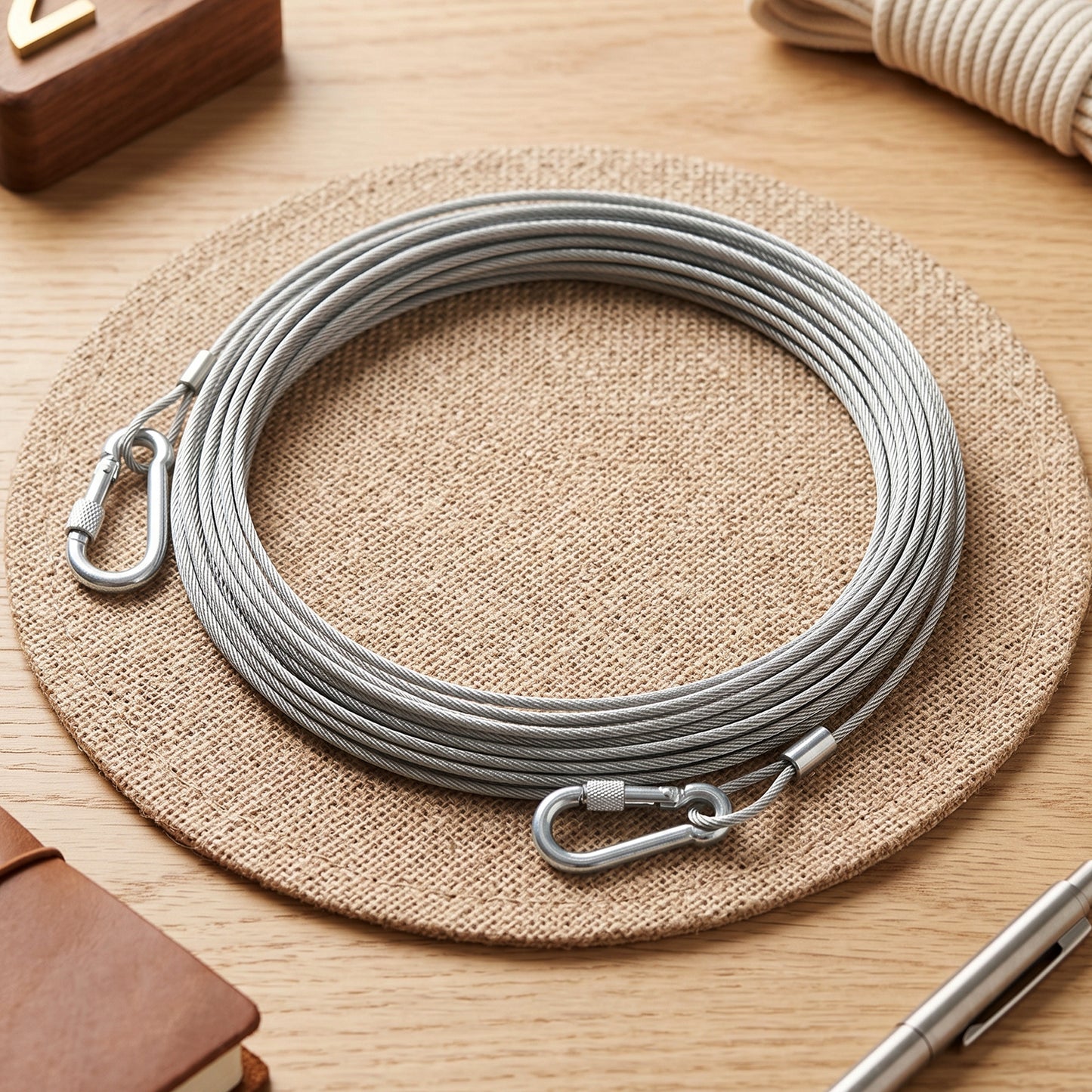 Cloth Drying Wire Rope 5 Meter Stainless Steel with Carabiner Hooks (1 Pc)