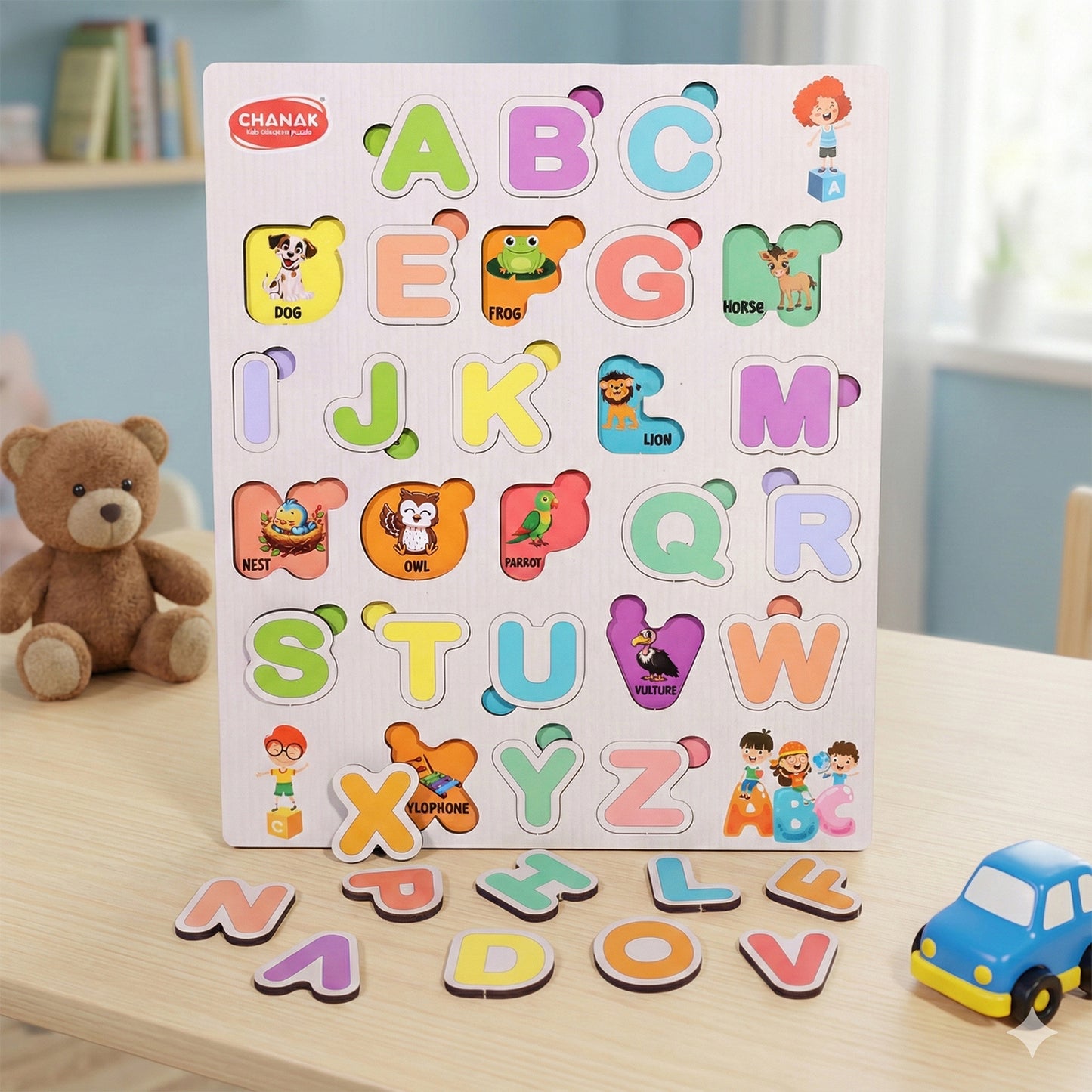 Aditi Wooden Alphabet Puzzle Board – Colorful A–Z Learning Toy for Kids