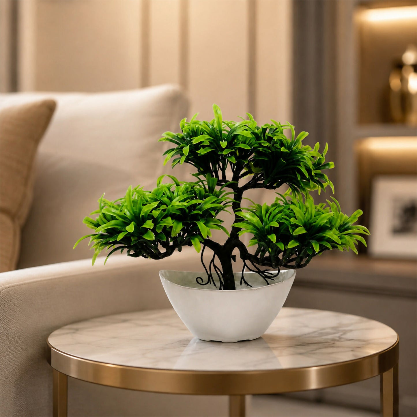 Artificial Bonsai Tree Plant in White Pot for Home, Office and Living Room Decor