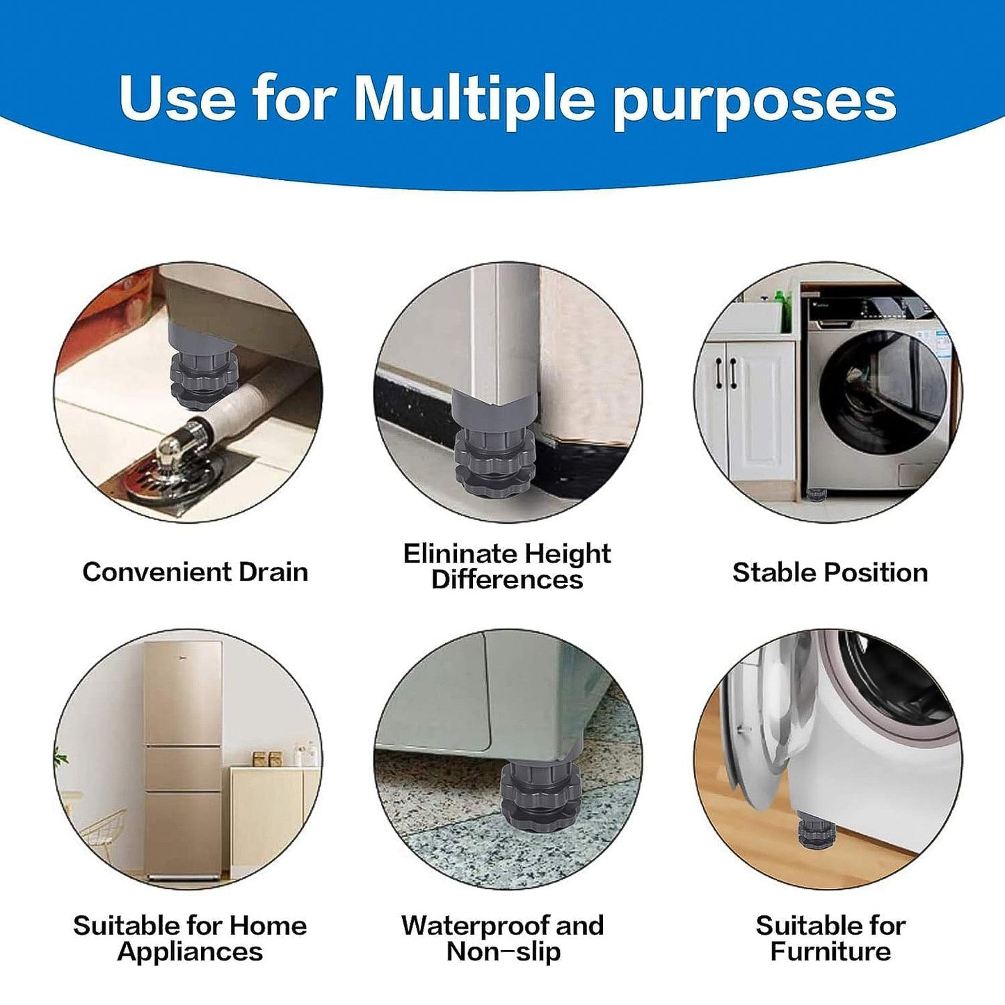 Adjustable Multipurpose AntiVibration For Appliances (Set of 4Pc)