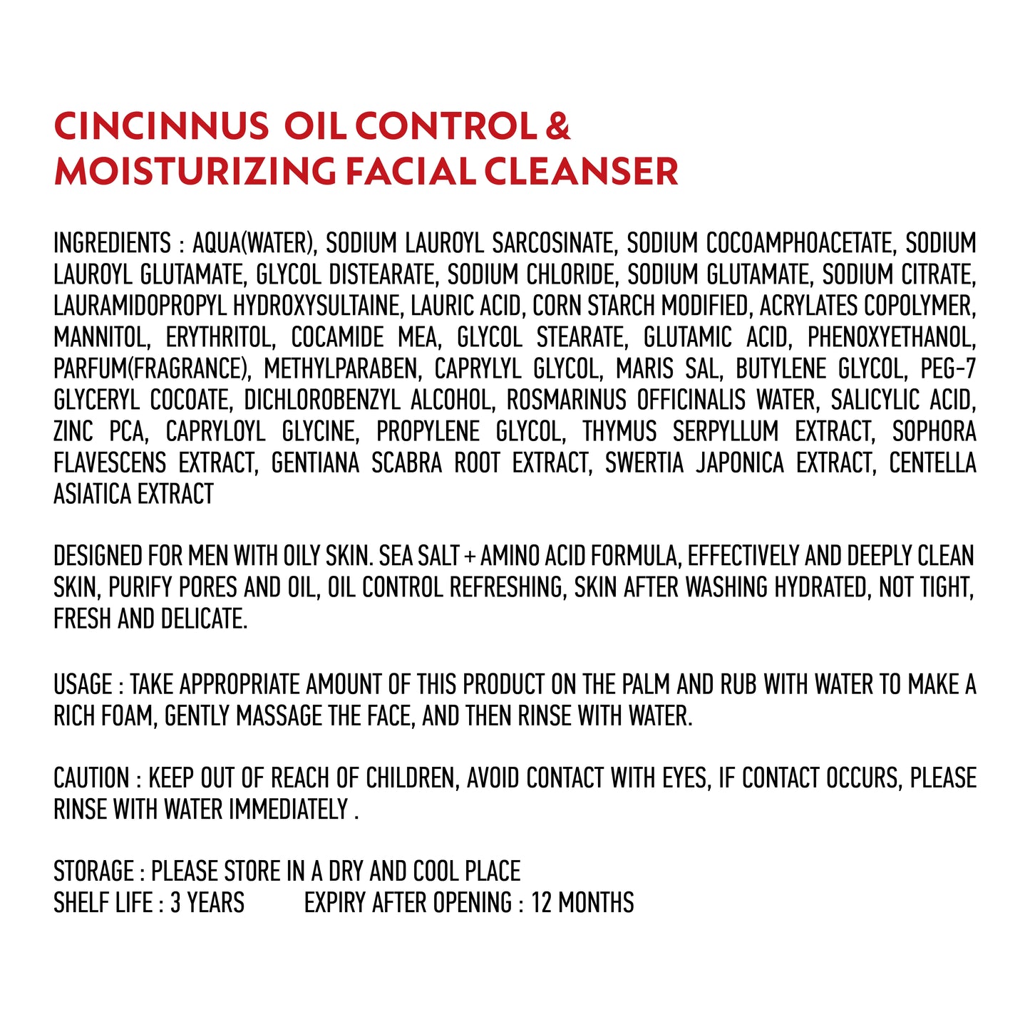 CINCINNUS Sea Salt Oil Control Facial Cleanser (210 ml)