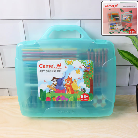Camel Art Safari Kit – 65+ Art Treats with Colour Pencils, Crayons, Oil Pastels, Sketch Pens, Brush Pens & Watercolours