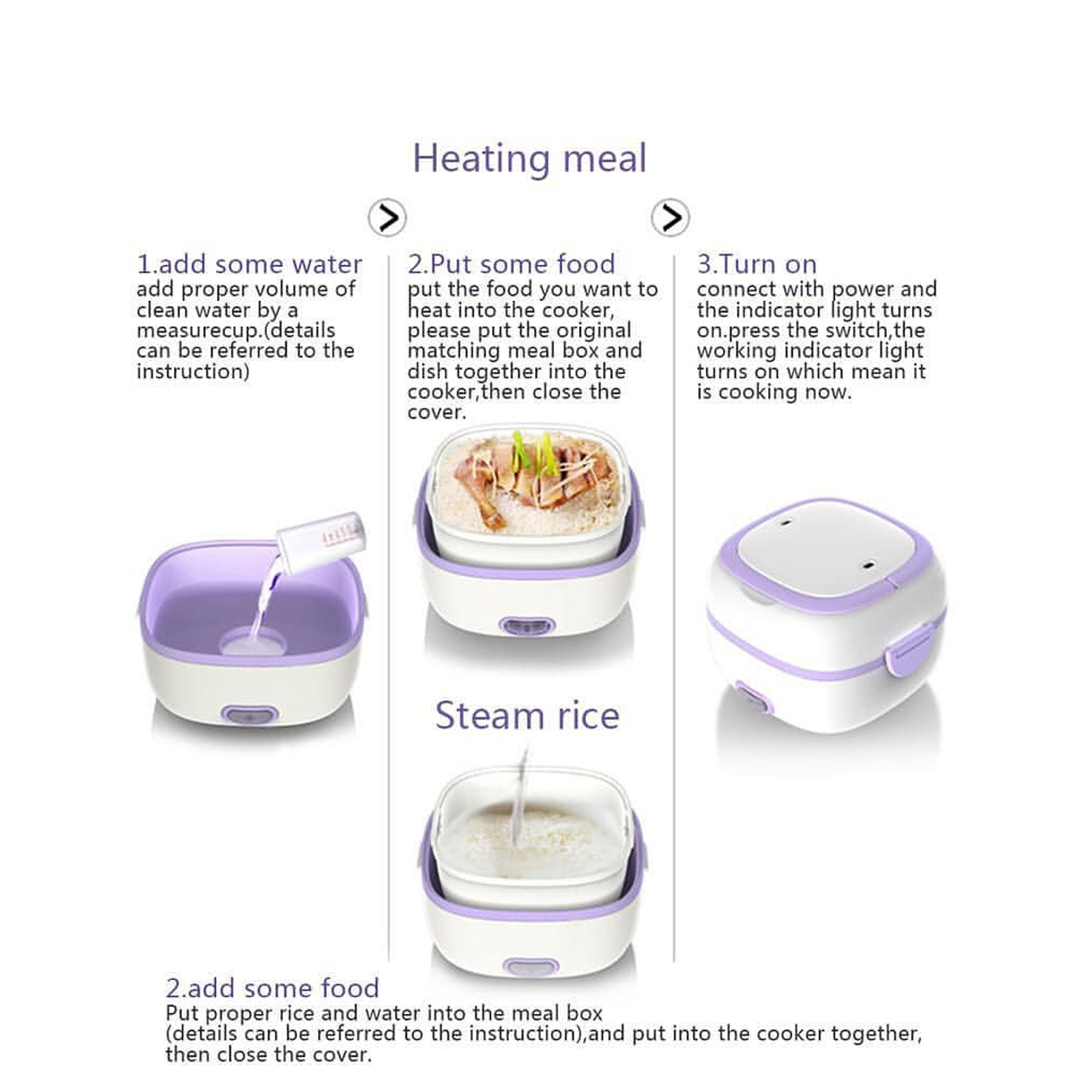 Customize Electric Lunch Box Portable Food Warmer Food Heating Lunch Box Removable Food-Grade Stainless Steel Compartments, 220V 200W, for Car, Truck, office