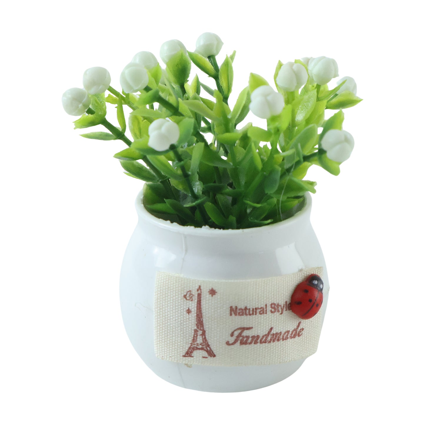 Mini Artificial Plant with Ceramic Pot White Flower Bonsai for Home Decor (1 Pc)