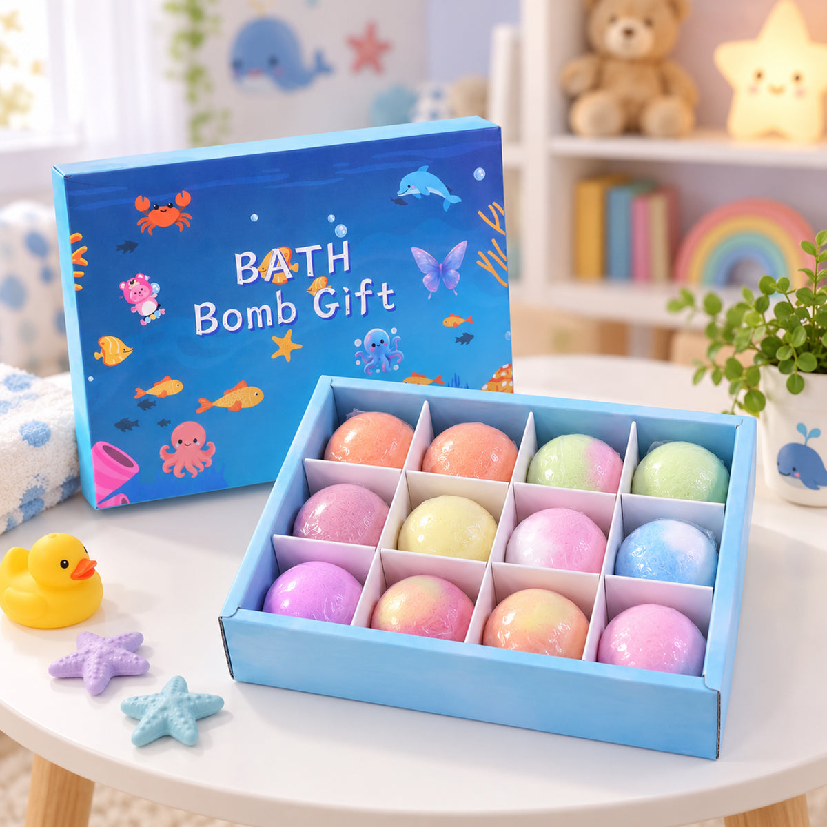 Colourful Fizzing Bath Bomb with Surprise Toy for Playful Bath Time (12 Pc)